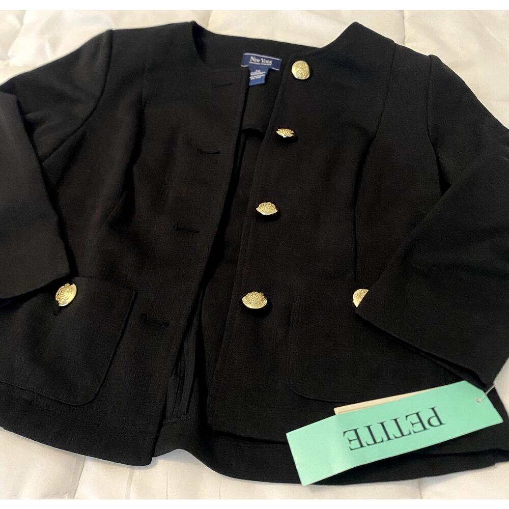 New York Clothing Company Black Blazer with Gold Detailing size Petite Small - Picture 2 of 6
